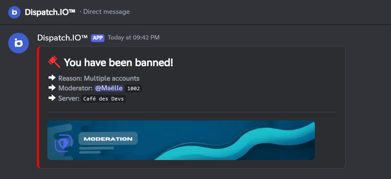 Direct message received by Alex after a ban