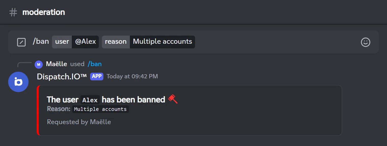 /ban reply: Alex has been banned