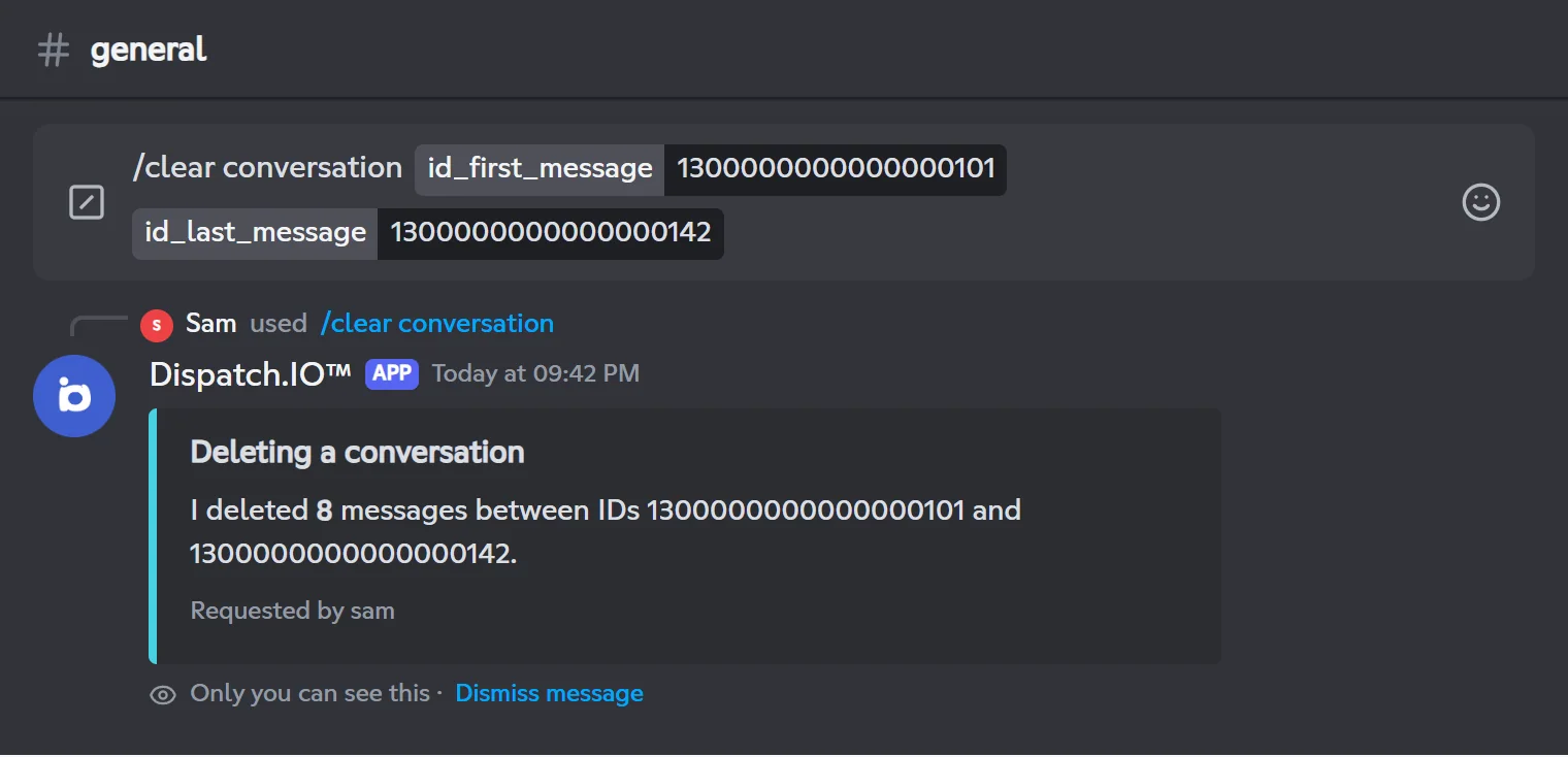 /clear conversation reply: 8 messages deleted between two IDs