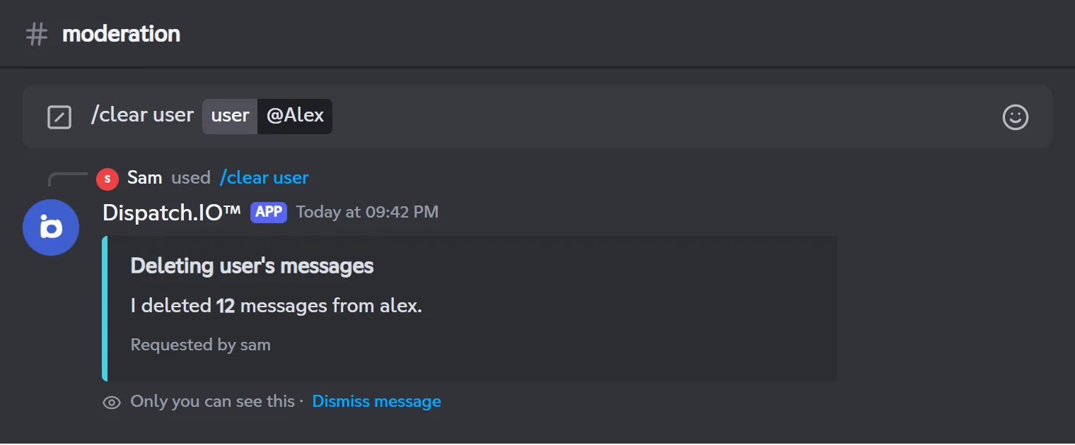 /clear user reply: 12 messages from Alex deleted