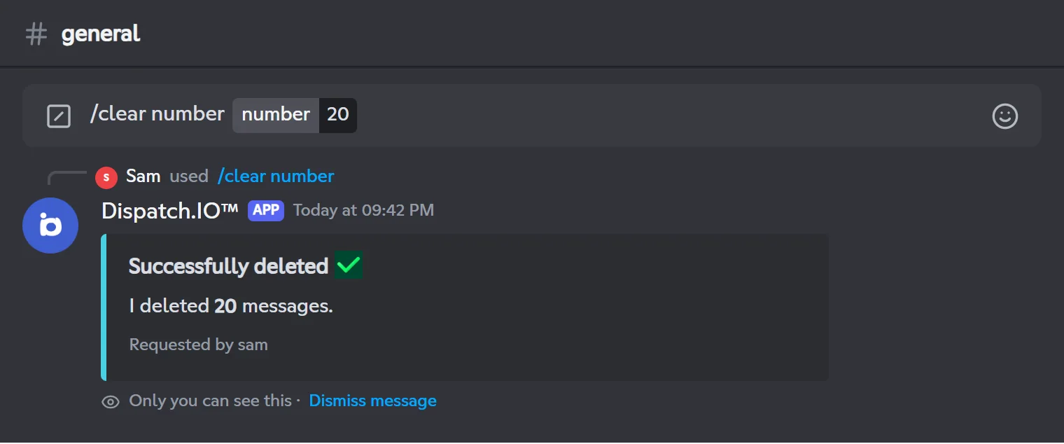 /clear number reply: 20 messages deleted