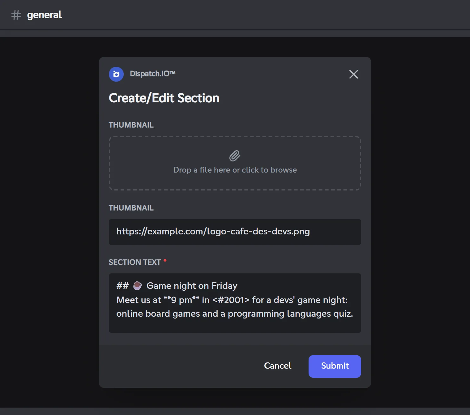 Window to create a section
