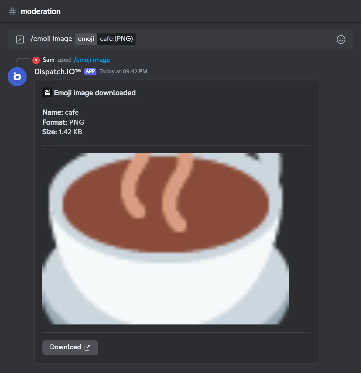 Image of the cafe emoji with the Download button