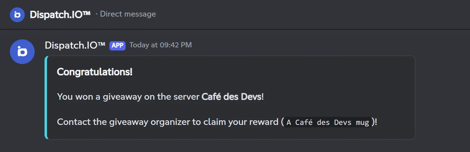 DM received by a winner
