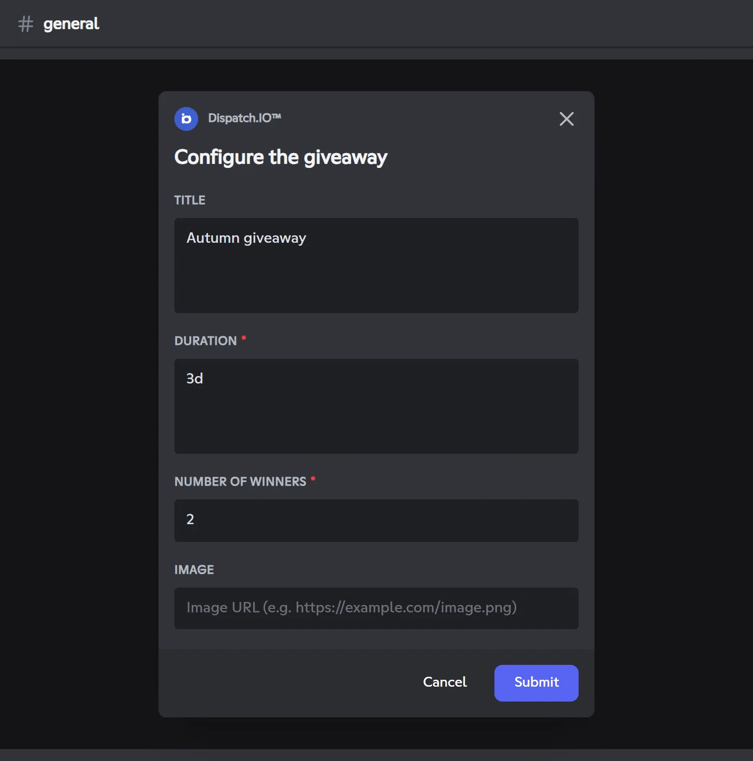 Filled-in Configure the giveaway window