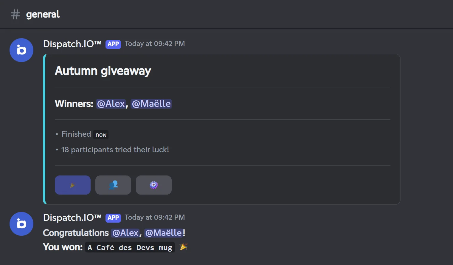 Finished giveaway with the winners and the congratulations reply