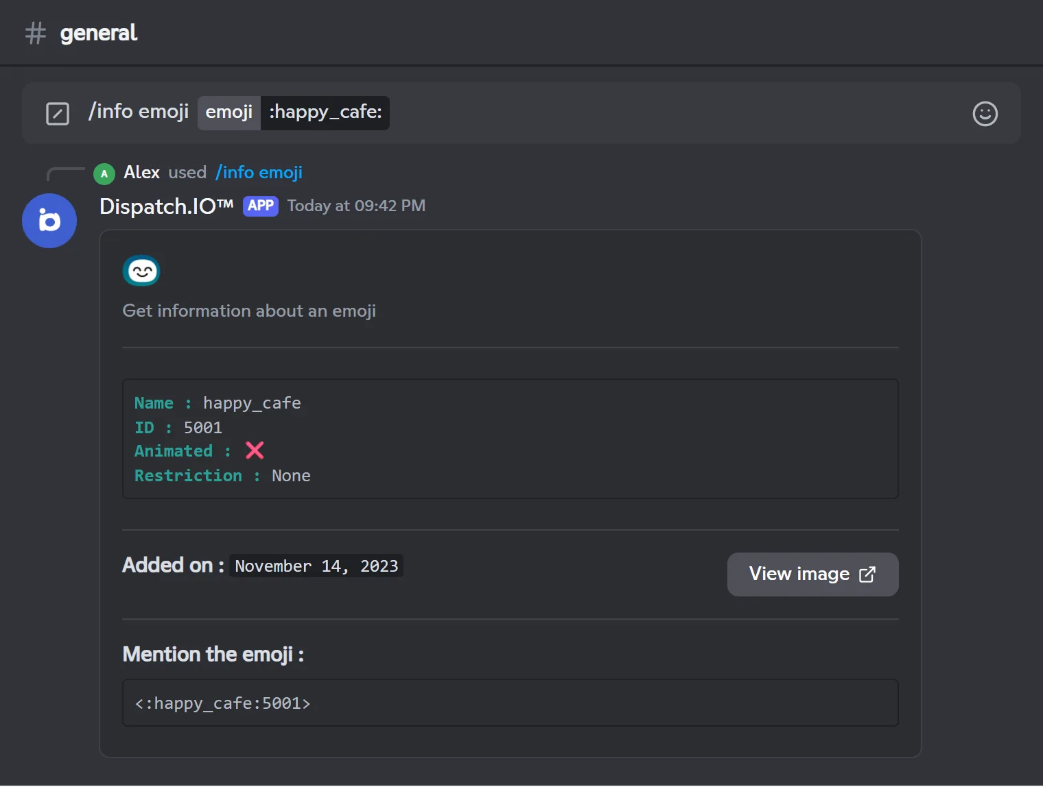 /info emoji reply for a custom emoji of the server