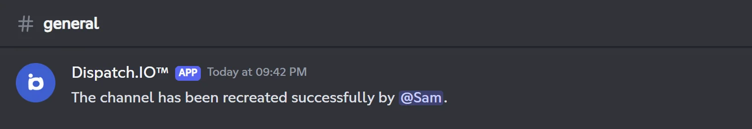 Message posted by the bot in the recreated channel