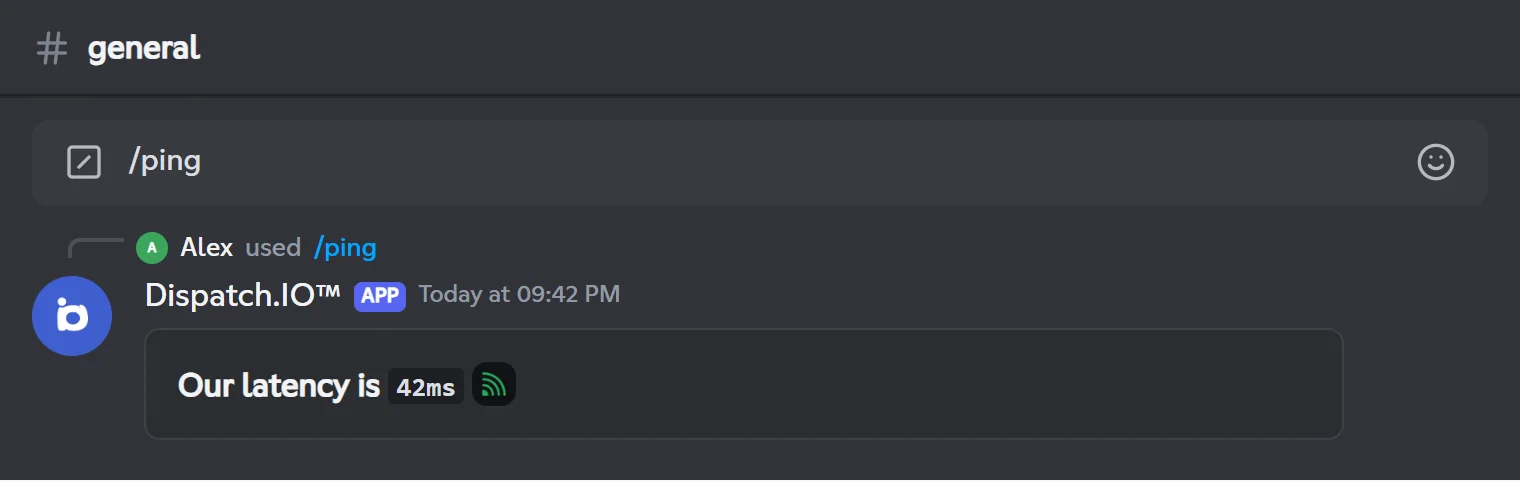 /ping reply: 42 ms latency with the green indicator