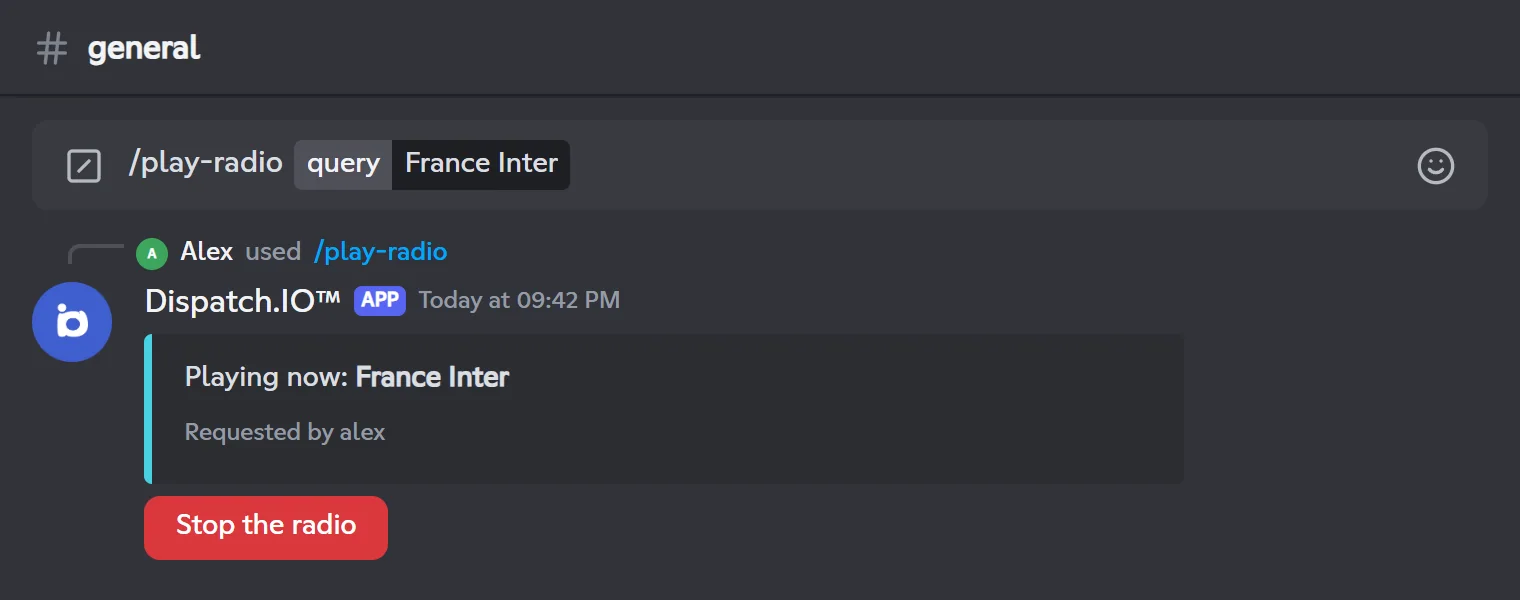 /play-radio reply with the Stop the radio button