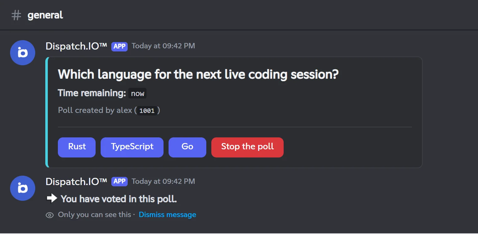 Published poll with three choices and the vote confirmation