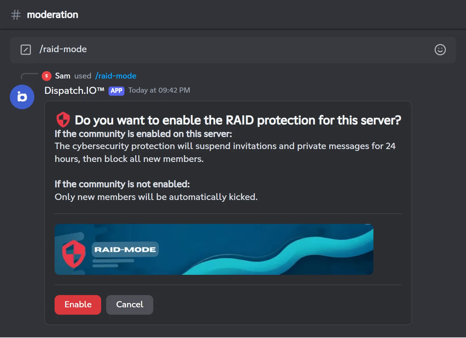 /raid-mode panel offering to enable the protection