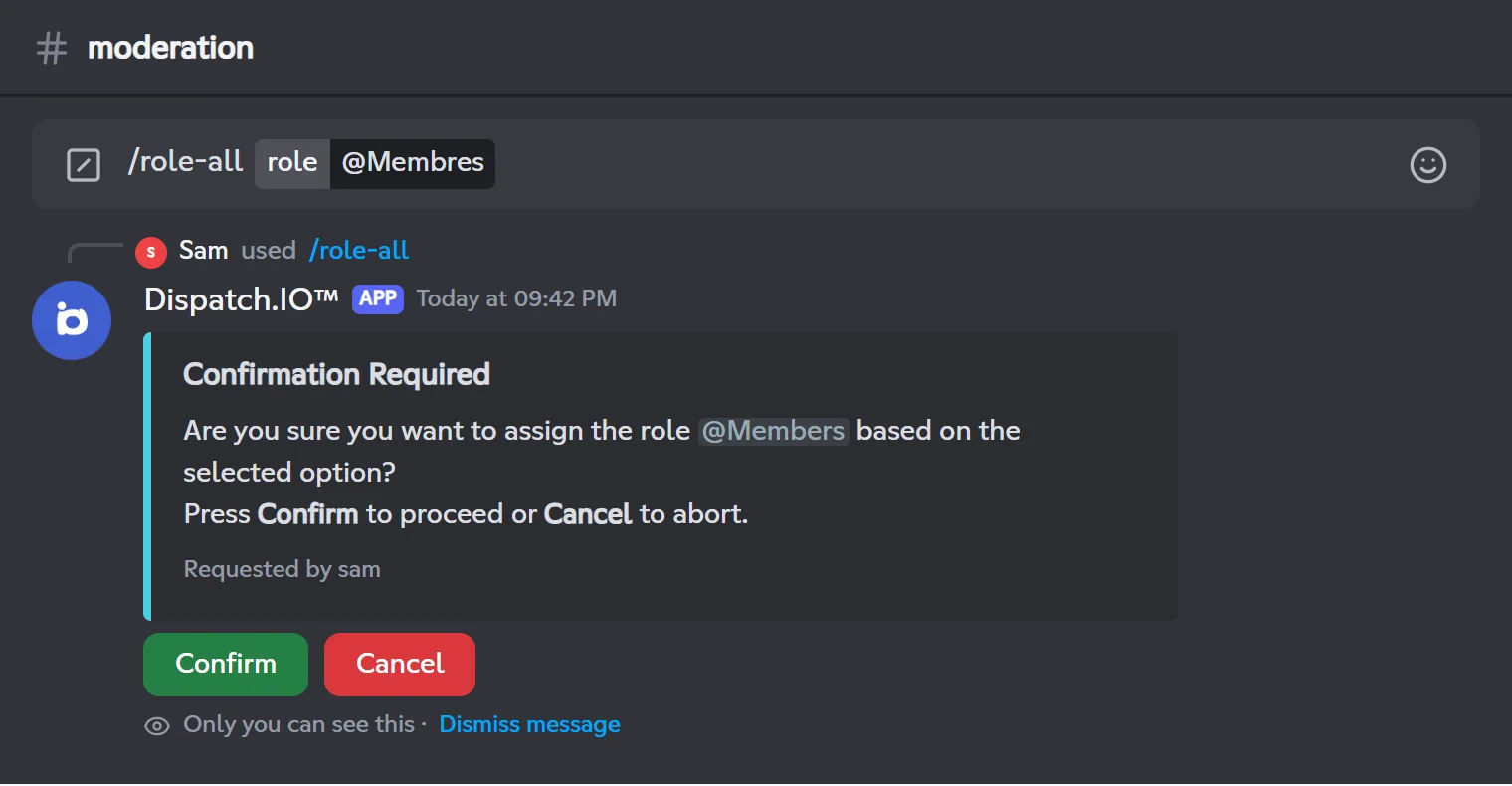 /role-all confirmation screen