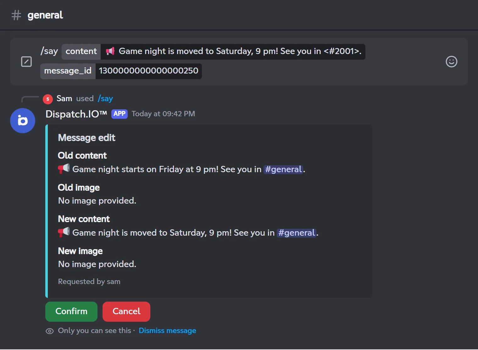 Summary before editing a message with /say