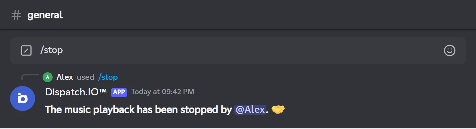 /stop reply: the music playback has been stopped by Alex
