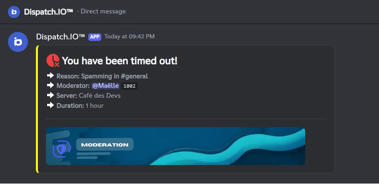 Direct message received by Alex after a timeout