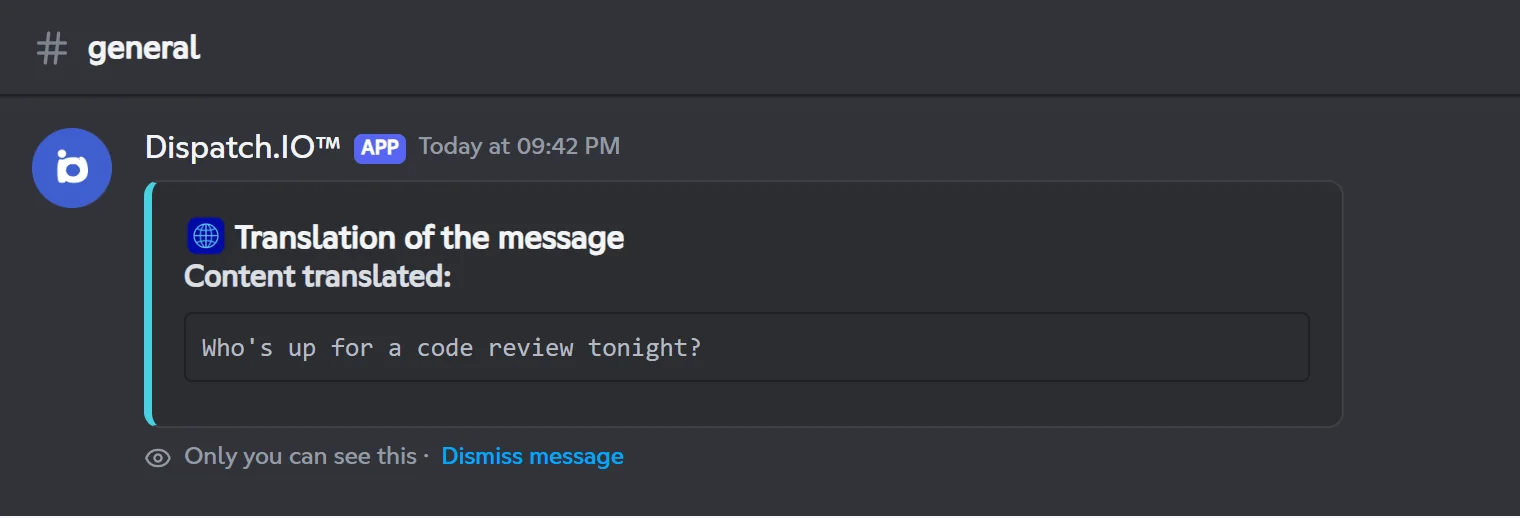 Translation result shown in the private panel