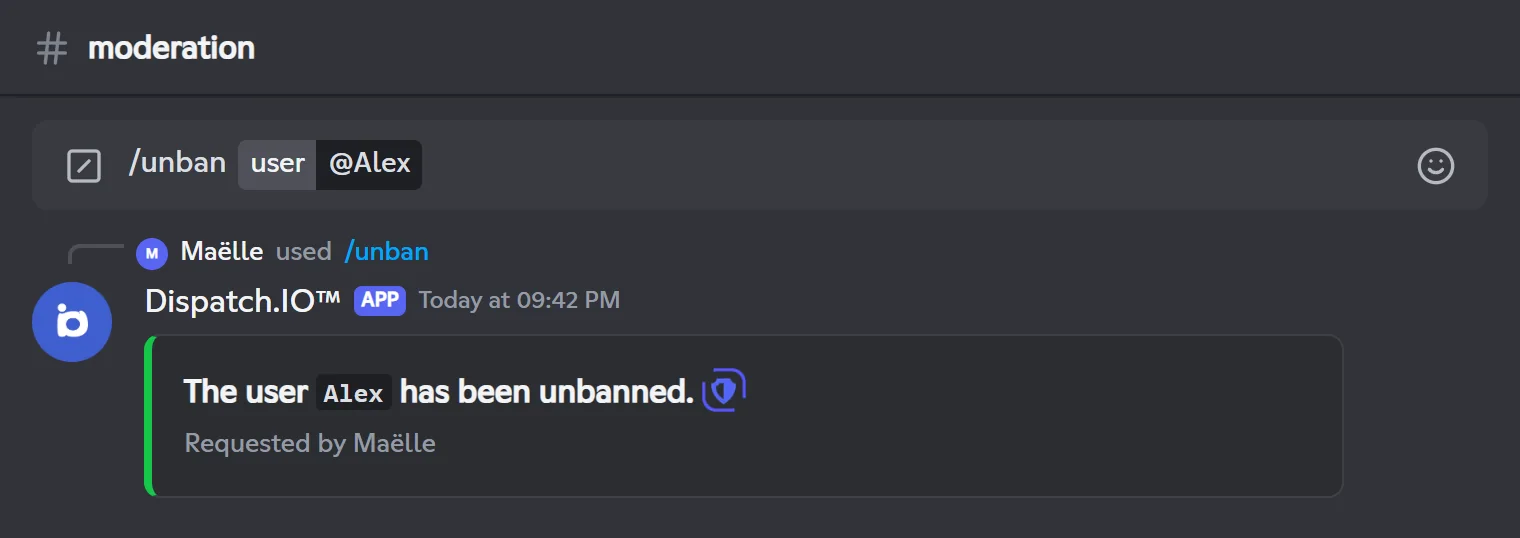 /unban reply: Alex has been unbanned
