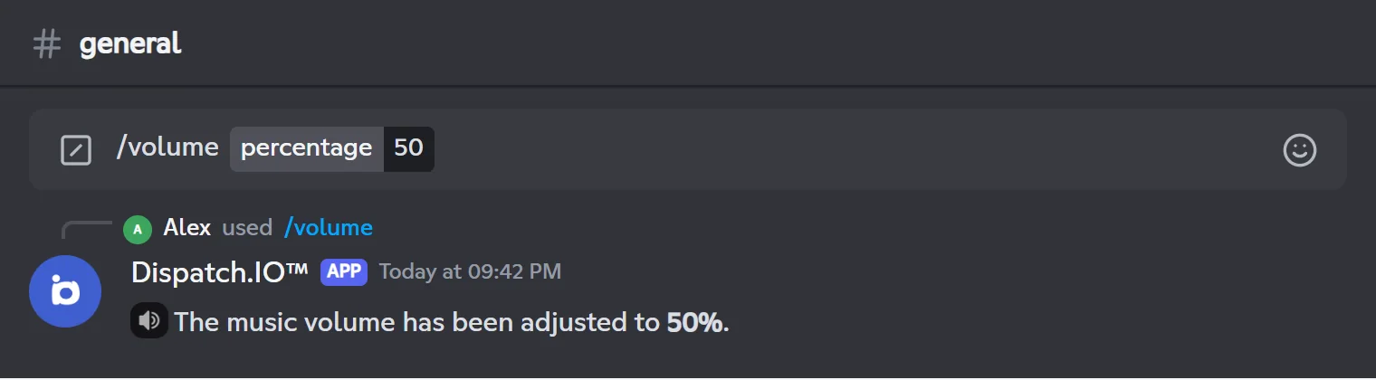 /volume reply: the music volume is set to 50%