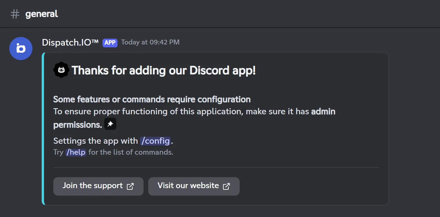 Getting-started message posted after the language choice