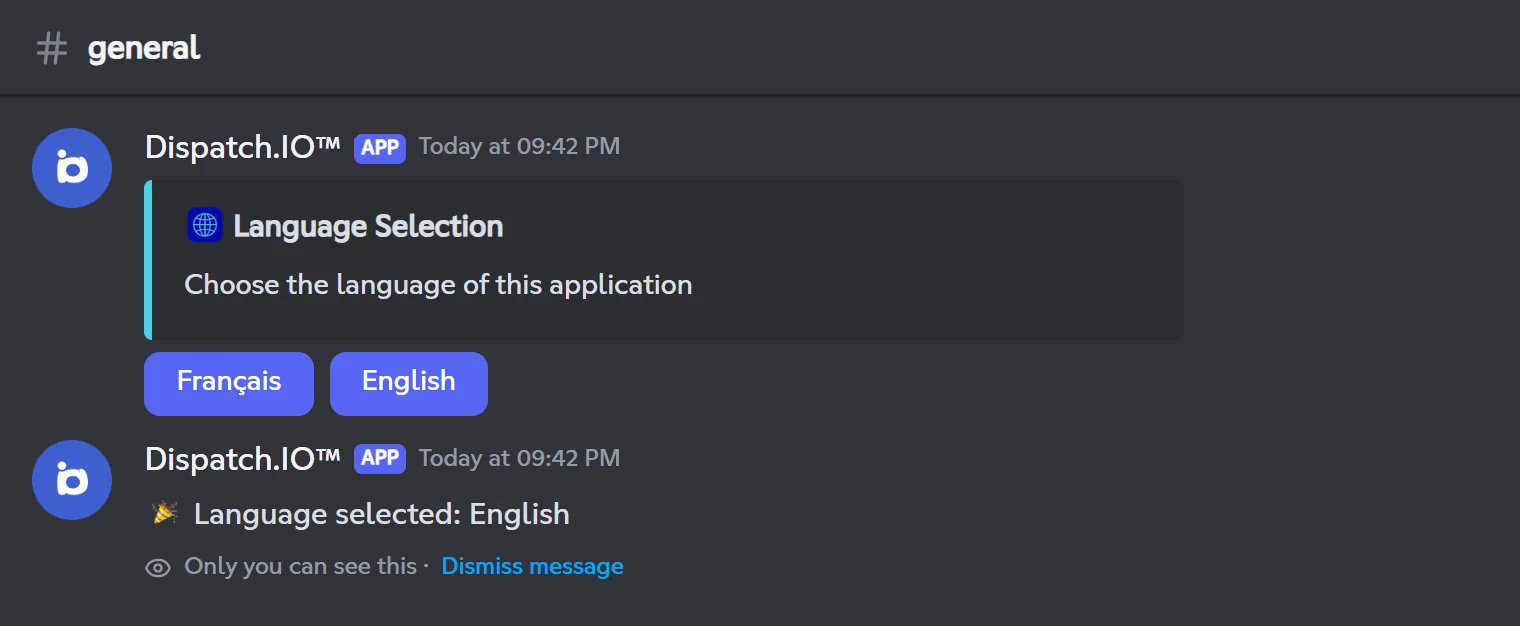 Language choice message posted when the bot arrives