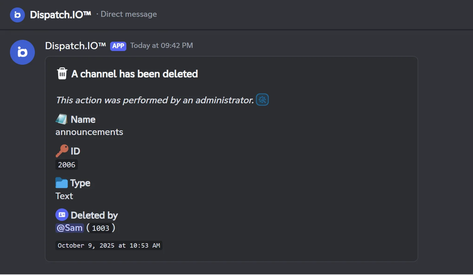 Copy of the same log received by DM