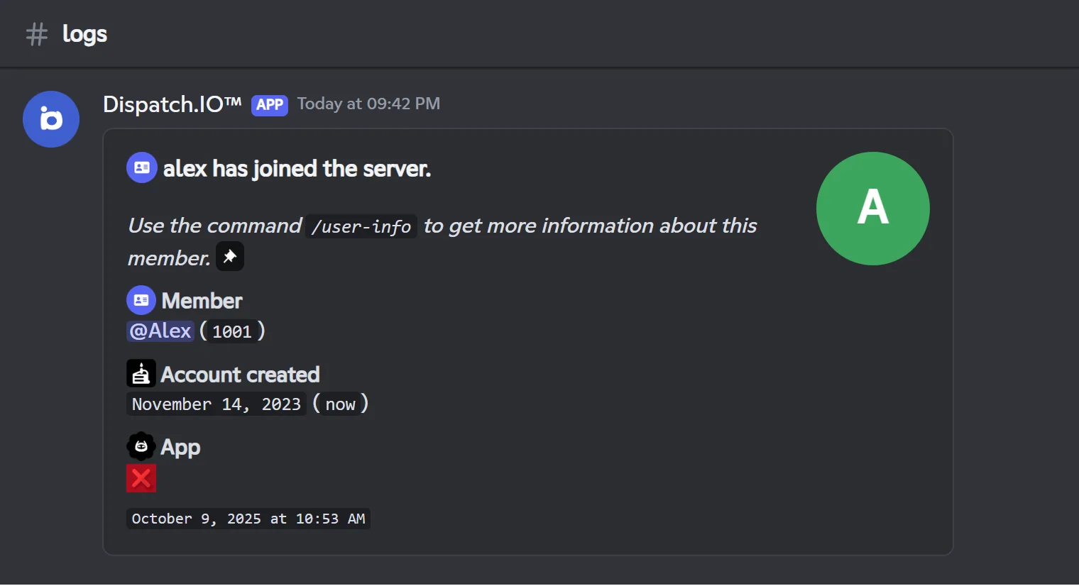 Log of a member joining