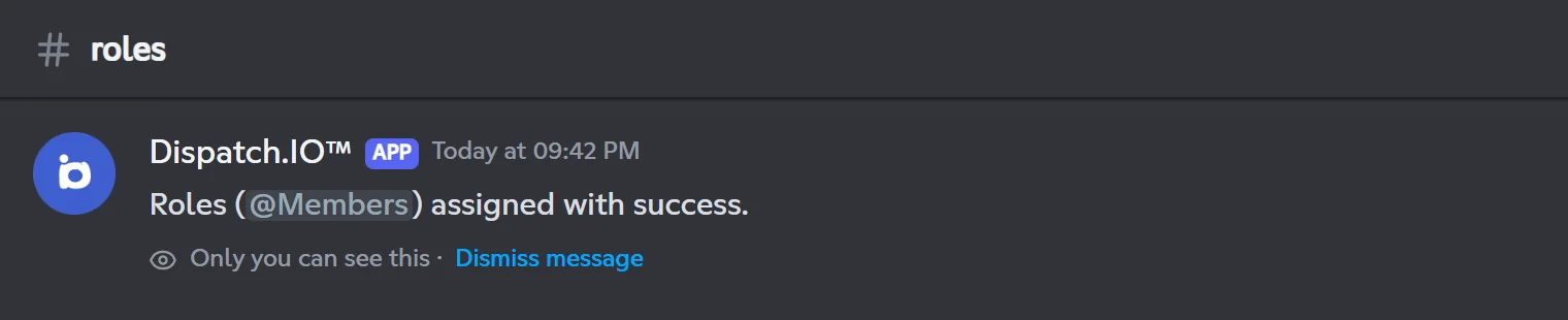 Private confirmation after clicking a role button