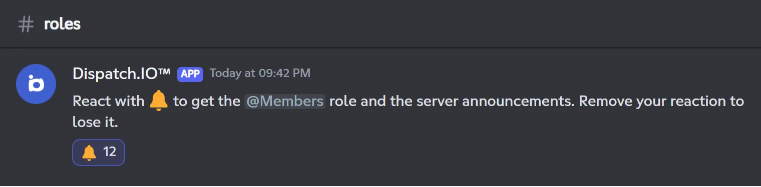 Message with a reaction that gives a role