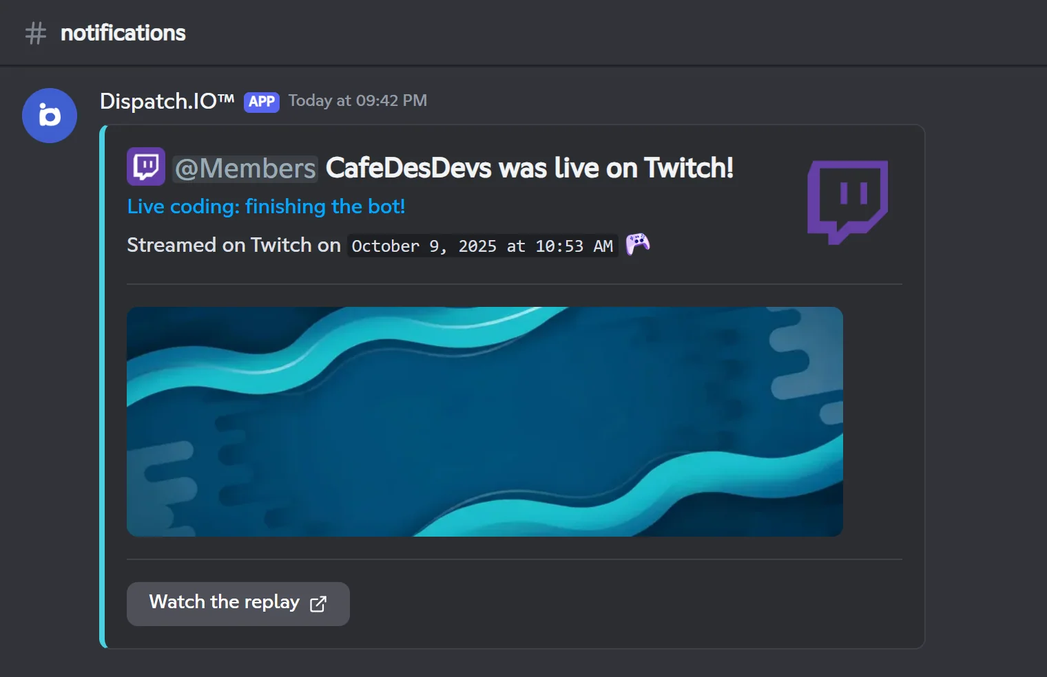 Announcement turned into a replay after the stream