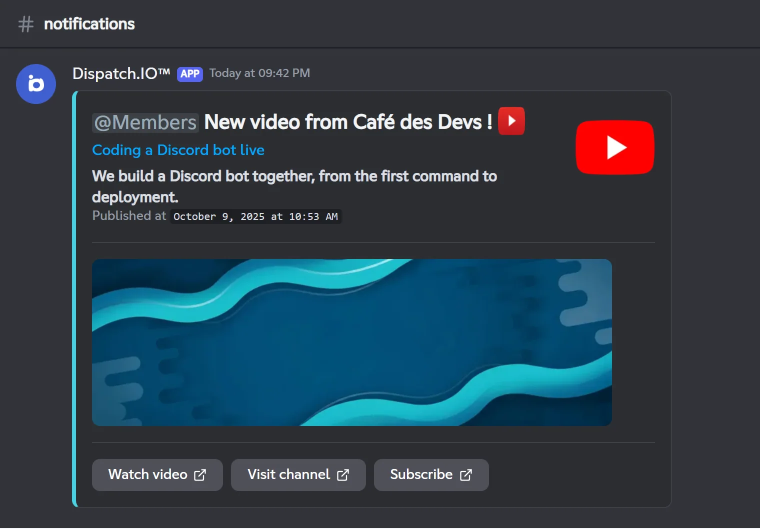 Announcement of a new YouTube video