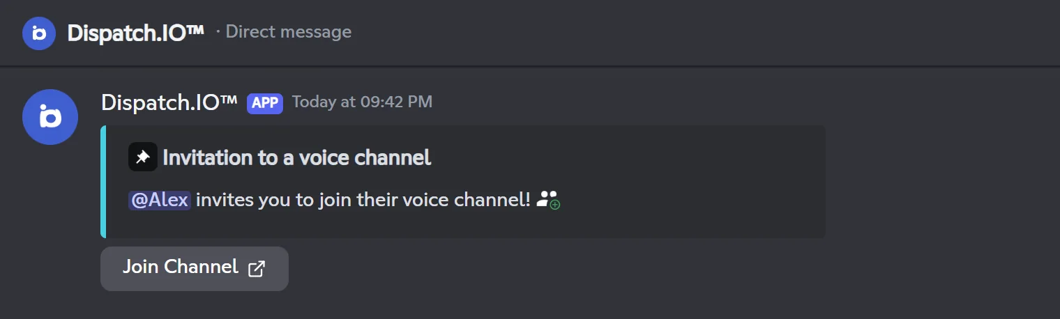 DM inviting a member to a temporary voice channel