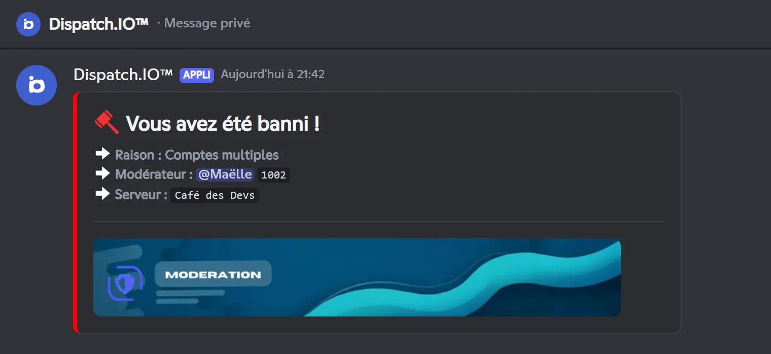 Message privé reçu par Alex après un bannissement