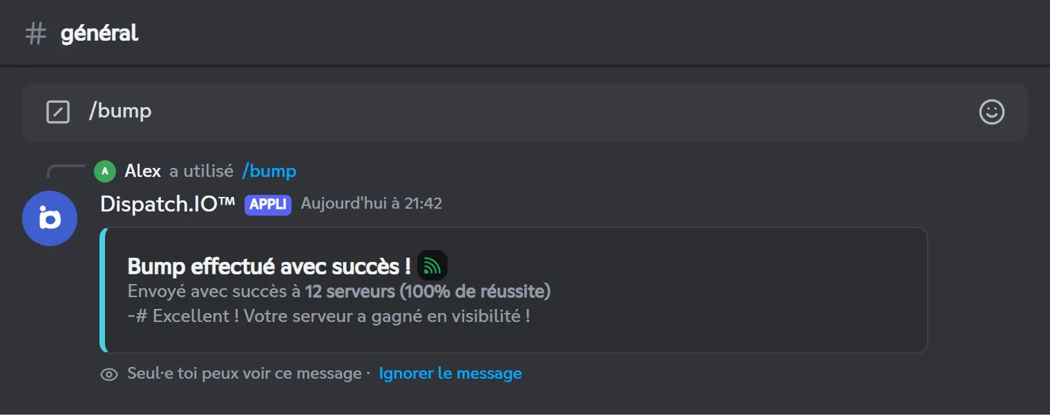 Confirmation de /bump : bump effectué avec succès