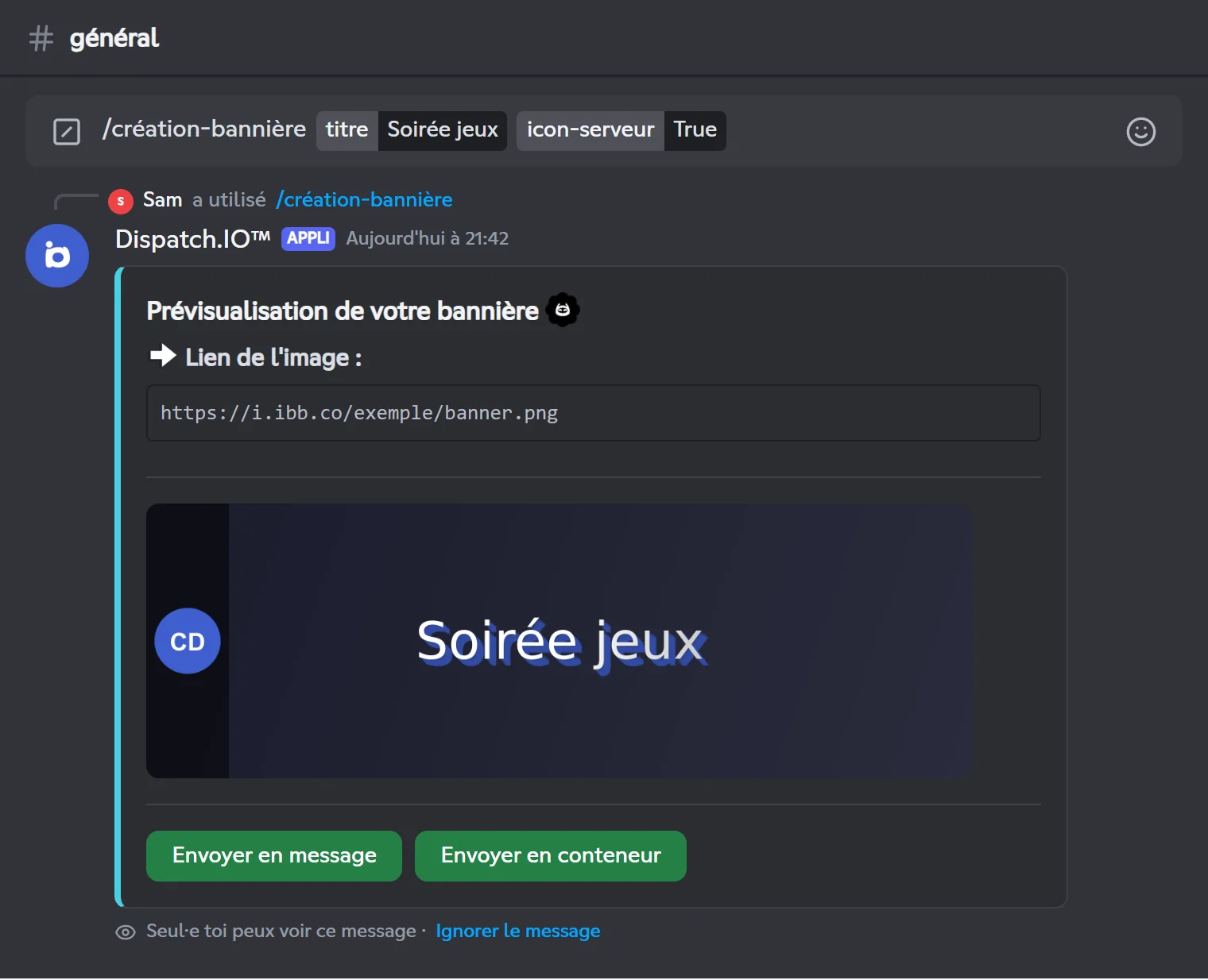 Prévisualisation de la bannière générée par /create-banner