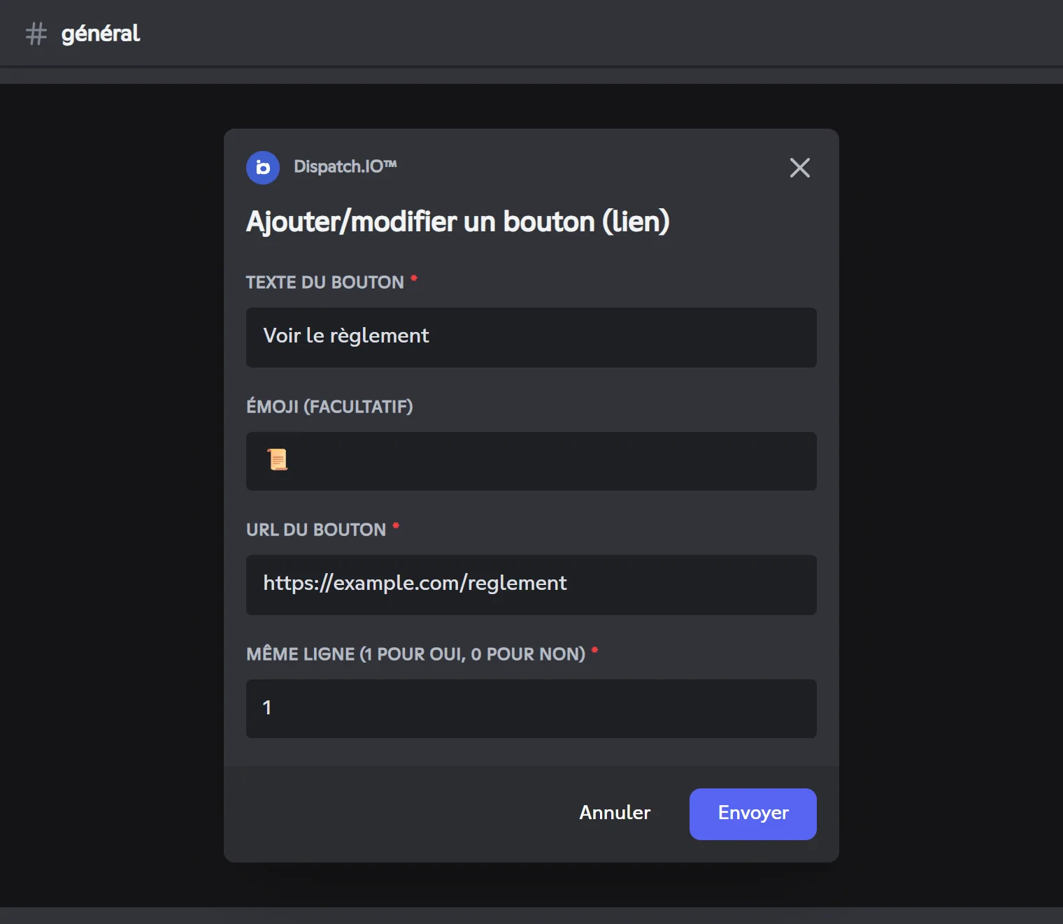 Fenêtre pour ajouter un bouton-lien