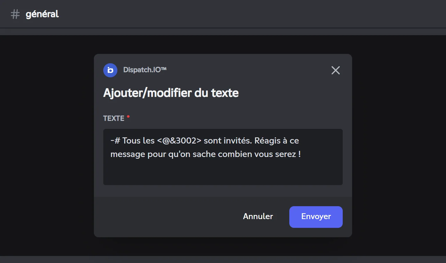 Fenêtre pour ajouter du texte