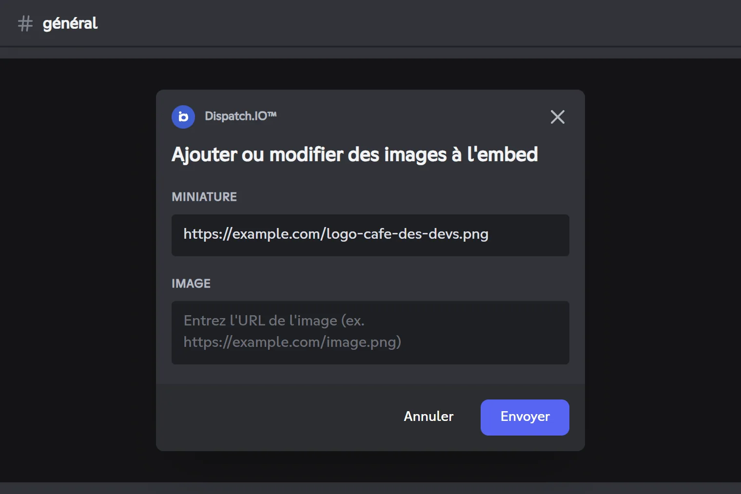 Fenêtre des images de /create-embed