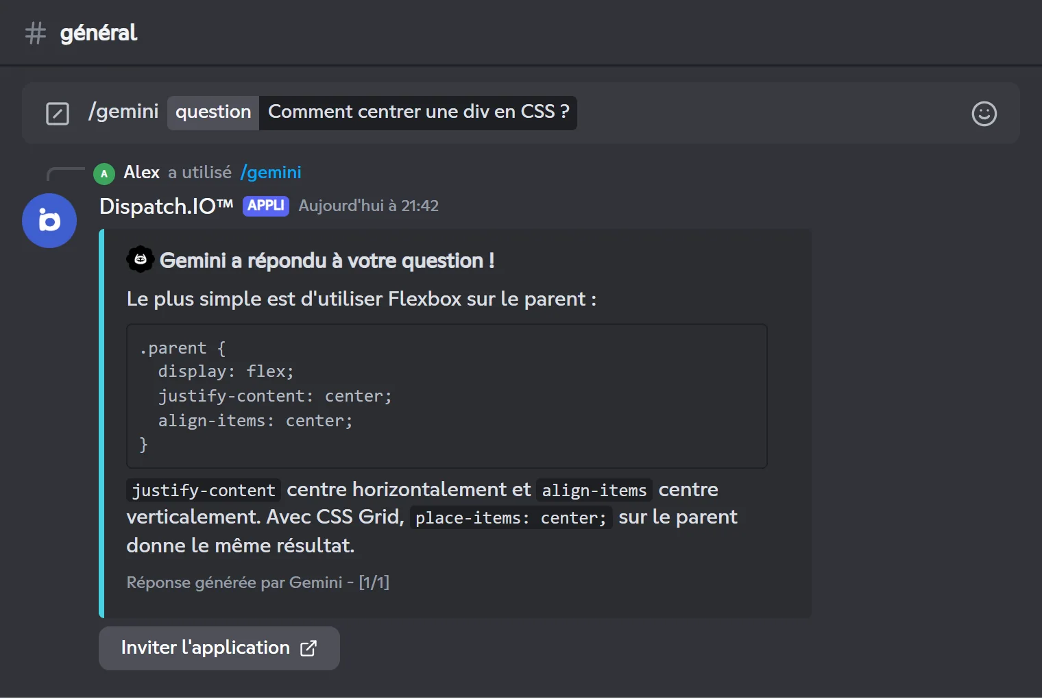 Réponse de /gemini à une question sur le CSS
