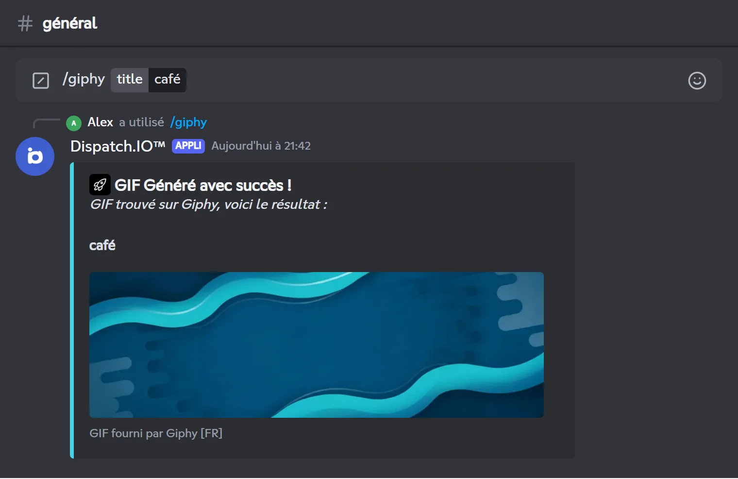 Réponse de /giphy pour la recherche café