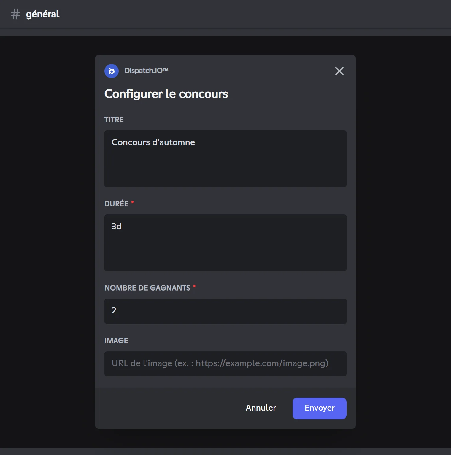 Durée 3d = 3 jours. Fenêtre Configurer le concours remplie