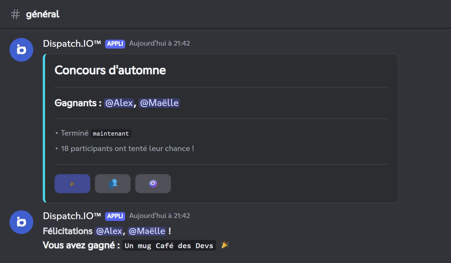 Giveaway terminé avec les gagnants et la réponse de félicitations