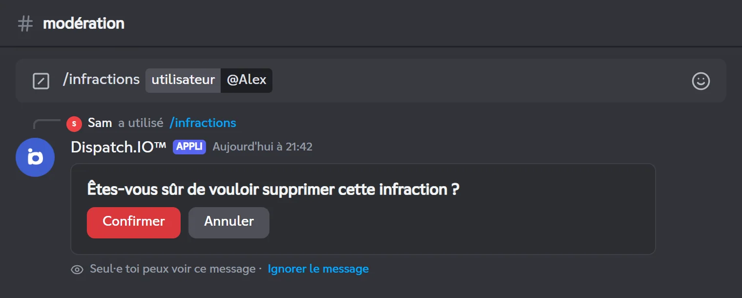 Demande de confirmation avant de supprimer une infraction