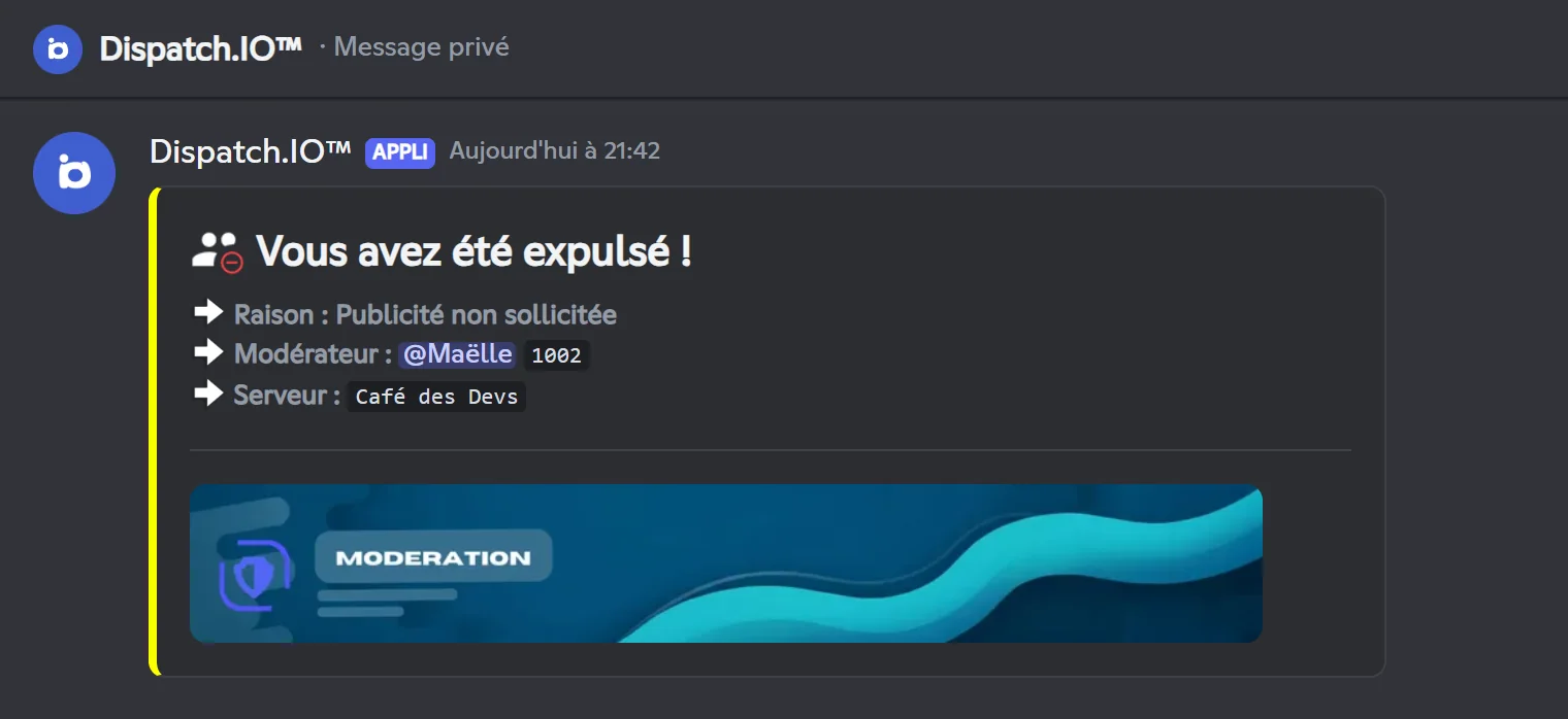 Message privé reçu par Alex après une expulsion