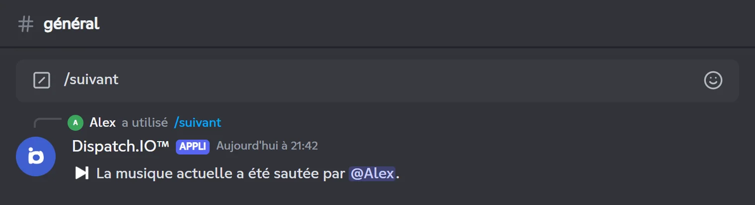 Réponse de /next : la musique actuelle a été sautée par Alex