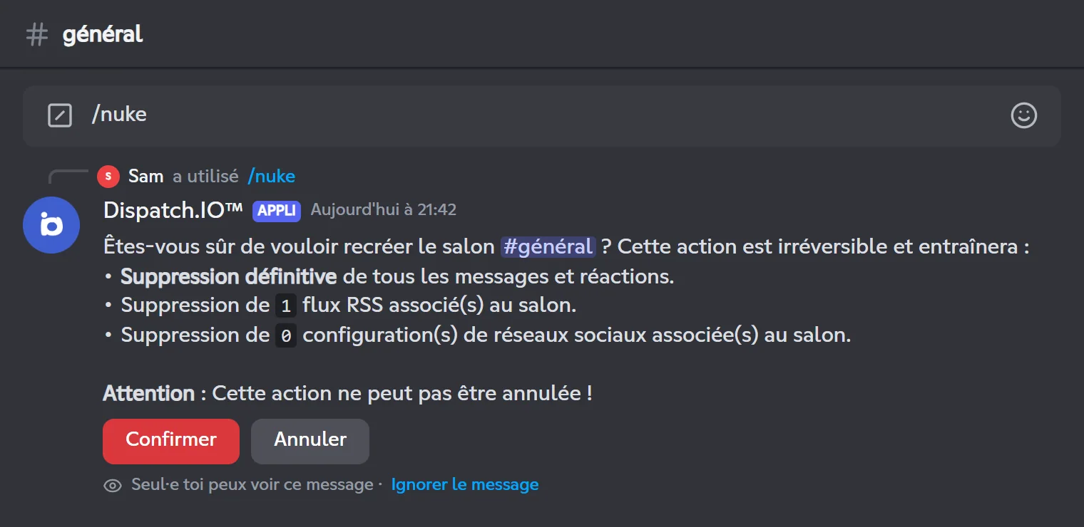 Confirmation demandée par /nuke avant de recréer #général