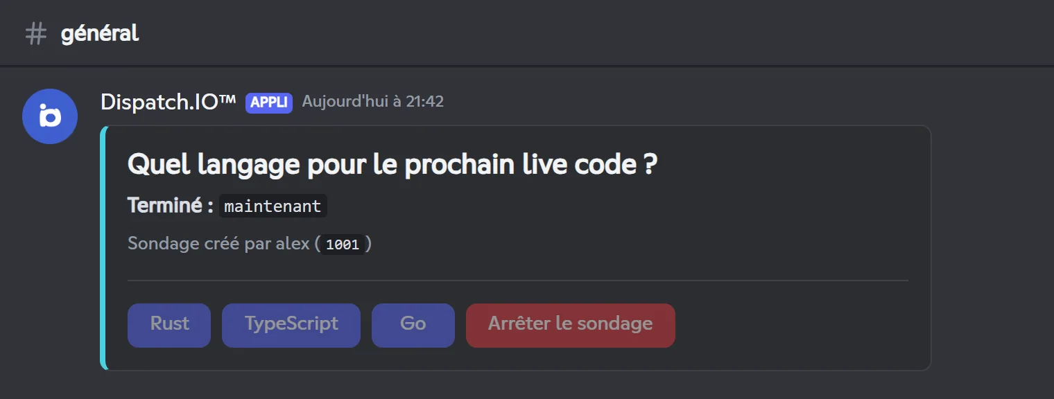 Sondage terminé avec ses boutons grisés