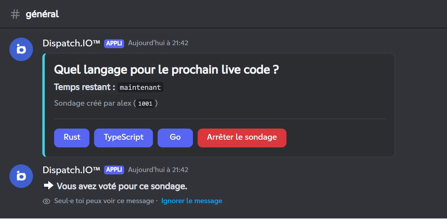 Sondage publié avec trois choix et la confirmation de vote