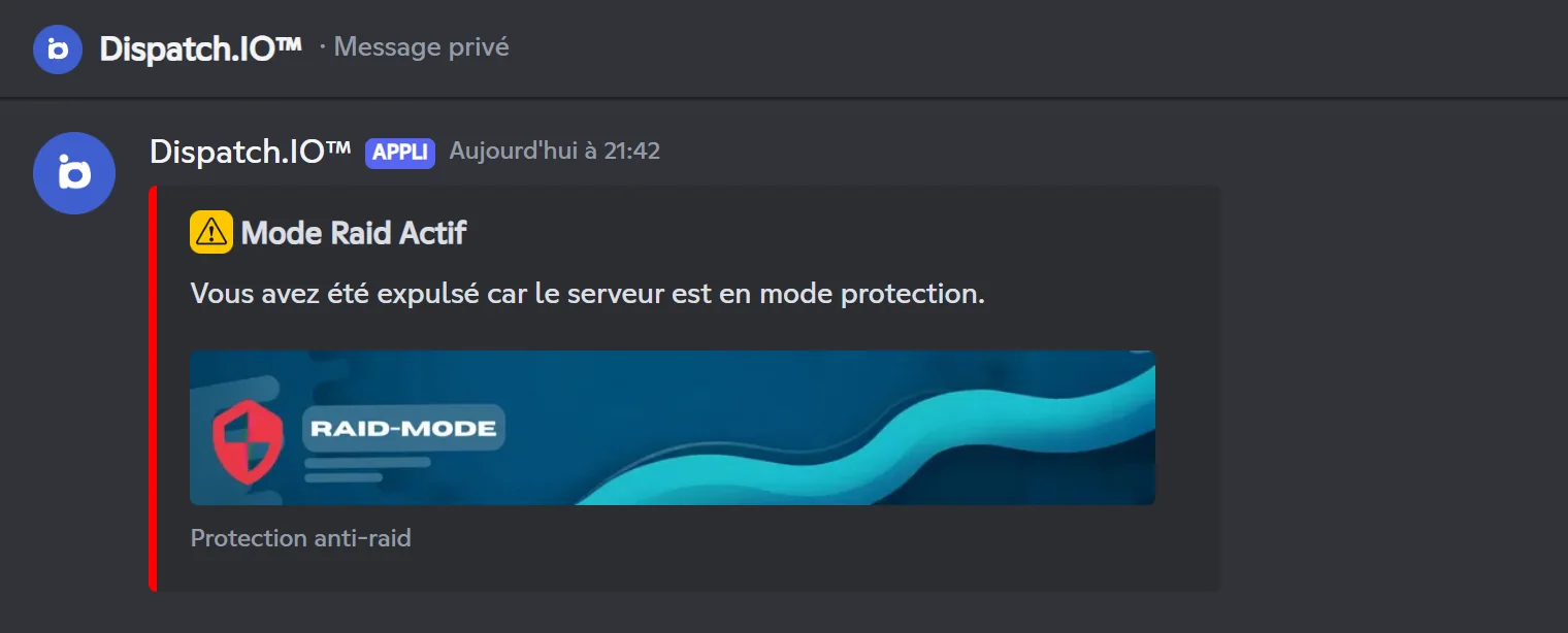 Message privé reçu par un arrivant pendant le mode raid