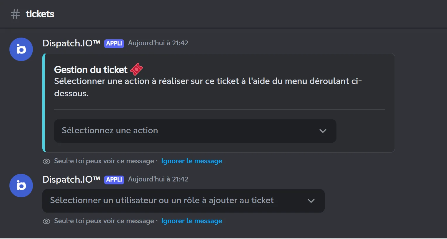 Choisis le membre à ajouter dans ce menu. Menu de sélection pour ajouter un membre au ticket